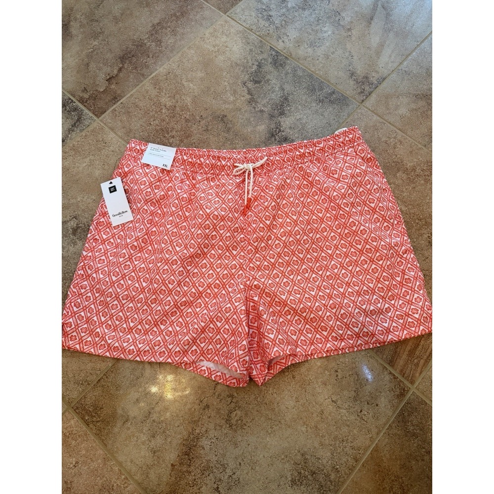 Men's Goodfellow Orange Hibiscus 5" Swim Trunks Size XXL NWT Drawstring & Pocket